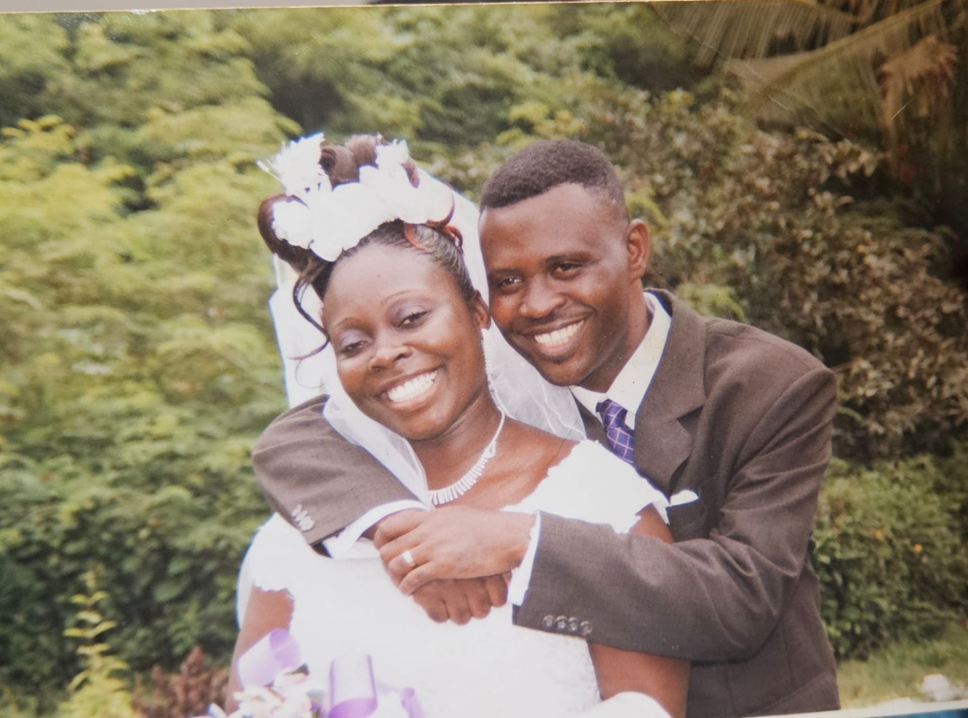 Their wedding day — a tender embrace