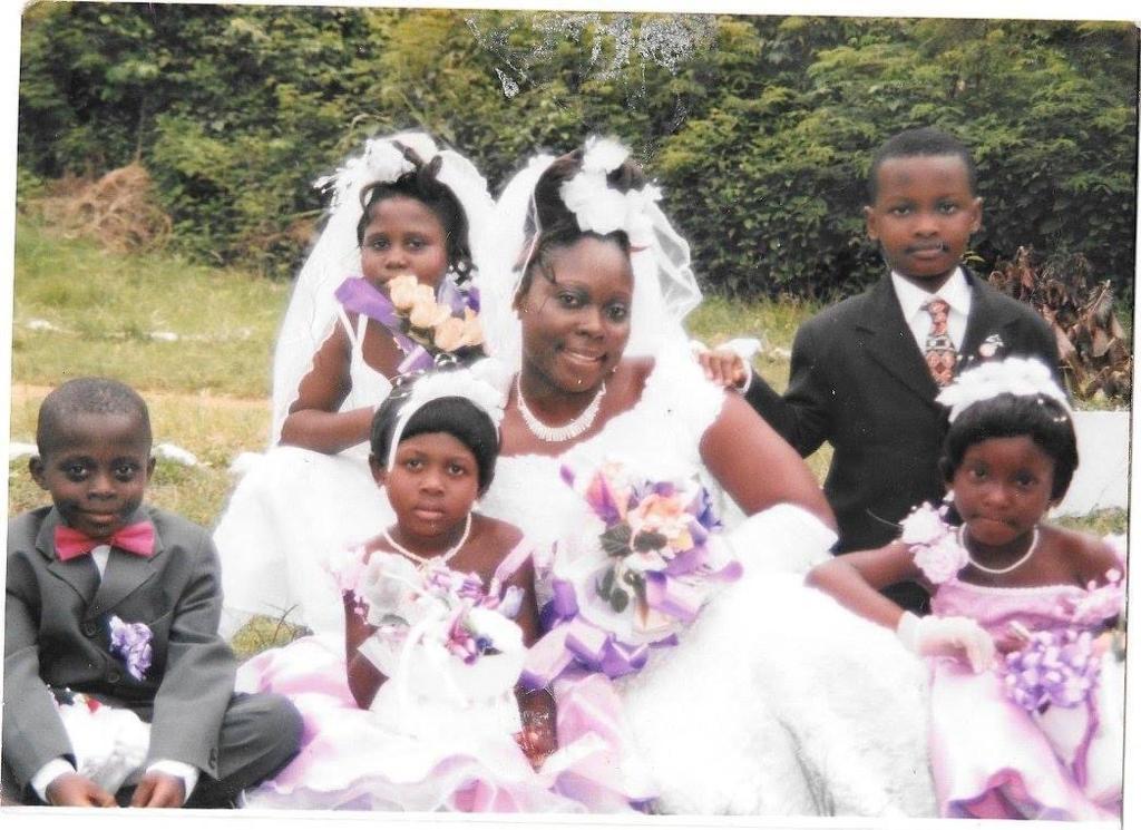 Radiant bride with the children